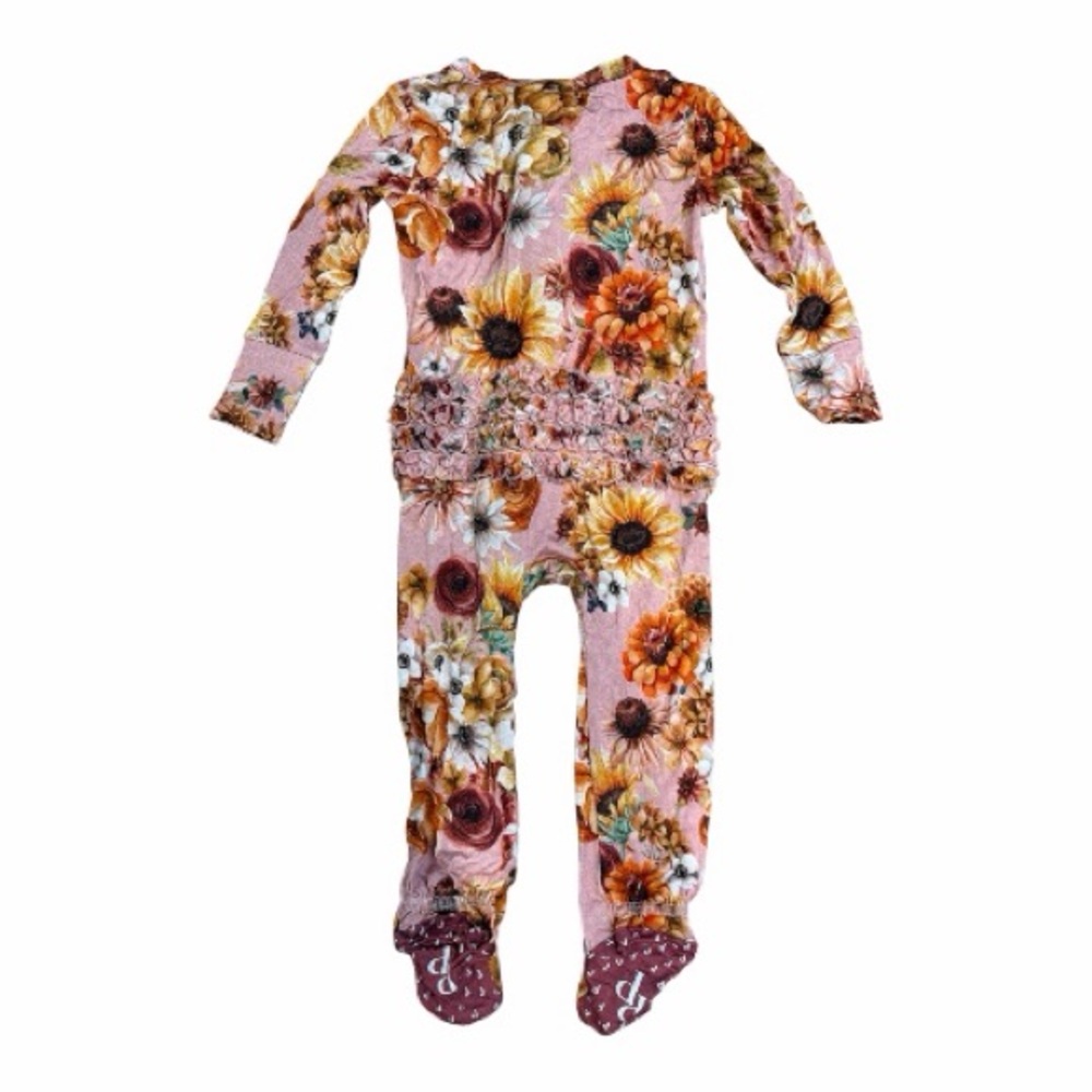 Posh Peanut Floral Footie in Pink and Brown 9-12 - Picture 2 of 5
